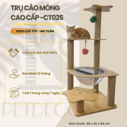 Ảnh của Trụ cào móng nhà cây cho mèo PETDECOR CT025 – Cat tree gỗ cao cấp lắp ráp – Cao 94cm