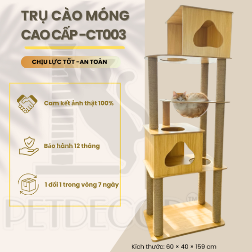 Ảnh của Trụ cào móng nhà cây cho mèo PETDECOR CT003 – Cat tree gỗ MDF lắp ráp cao 159cm